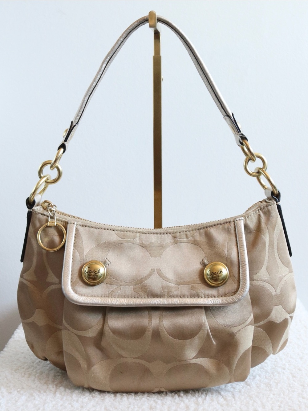 Vintage Coach Poppy Signature Sateen Gold Shoulder Bag